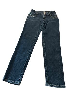 High-Rise Body Sculpting Black Women's Jeans with Button Fly and Stud Detail